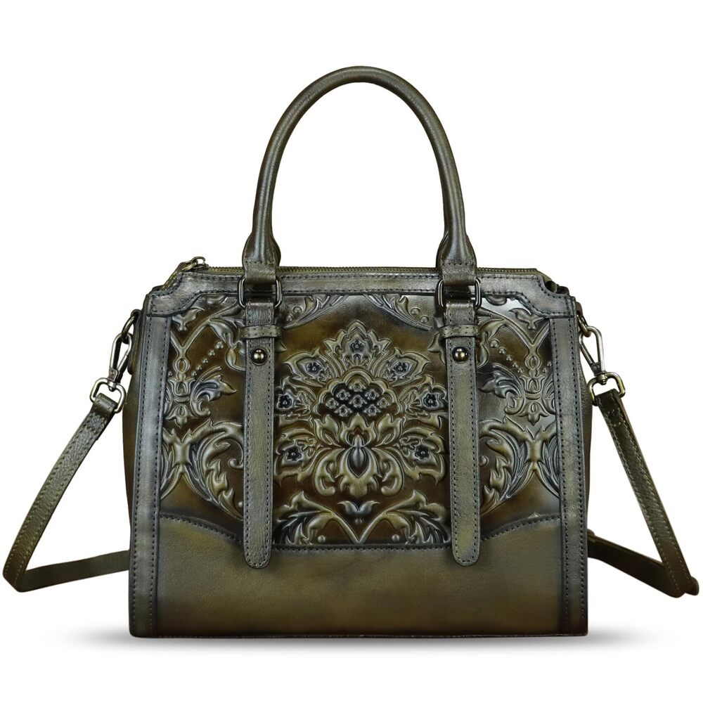 9149 Leather Satchel Embossed Leather Handbag Top Handle Bags Handmade